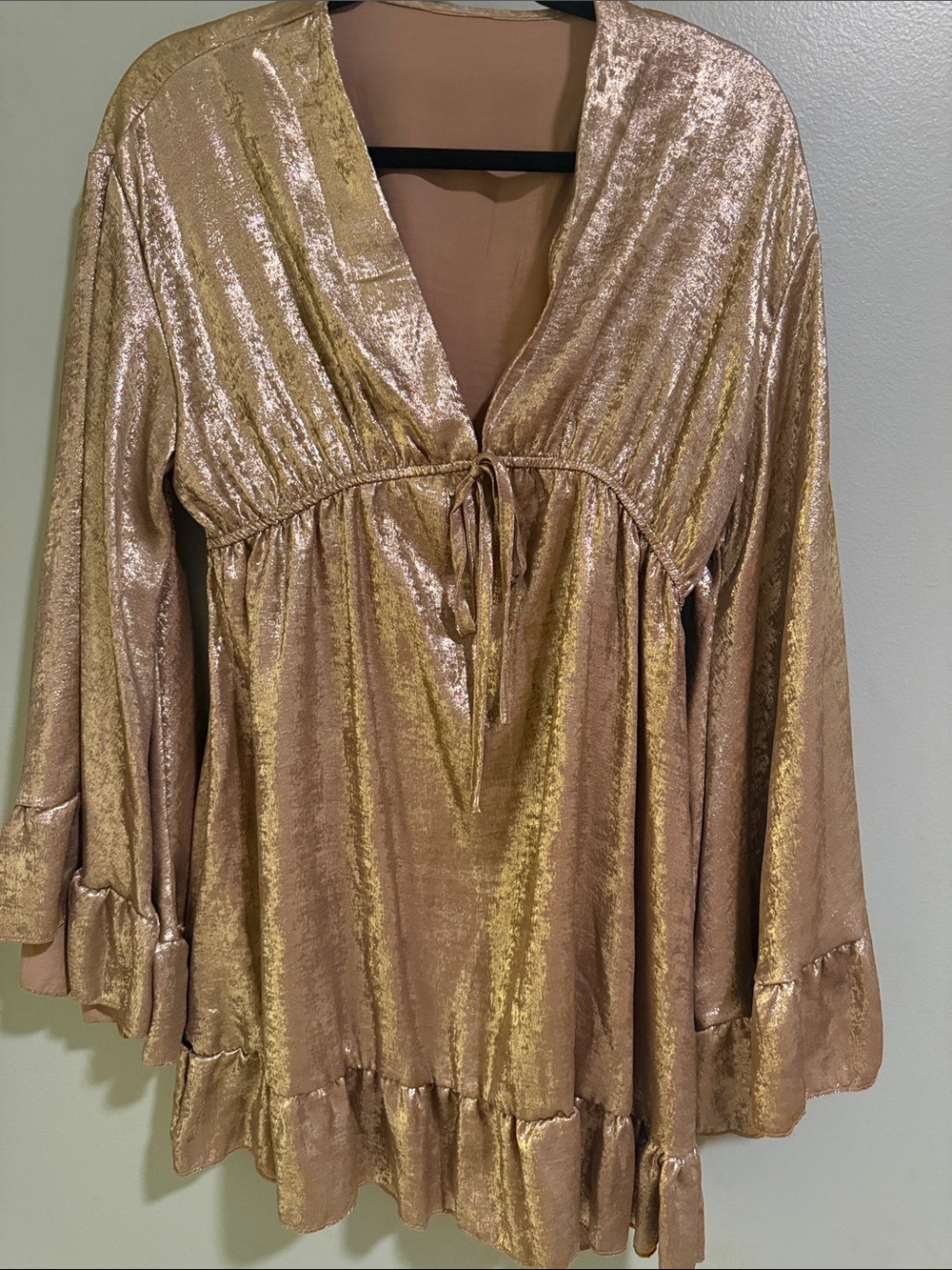 Women's Shimmery Champagne Tunic Top with Tie Front